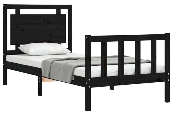 Okvir kreveta s uzglavljem crni jednokrevetni masivno drvo - Crna / 75 x 190 cm