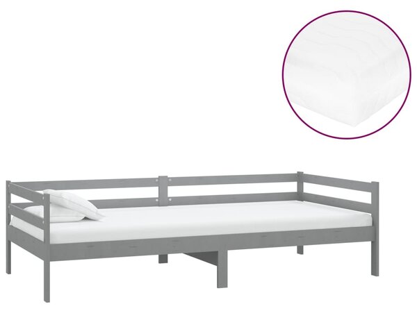 Dnevni ležaj s madracem 90 x 200 cm sivi od masivne borovine - Siva / Default