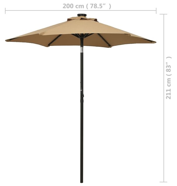Vrtni suncobran LED smeđesivi 200 x 211 cm aluminijski - Tupe / N/A