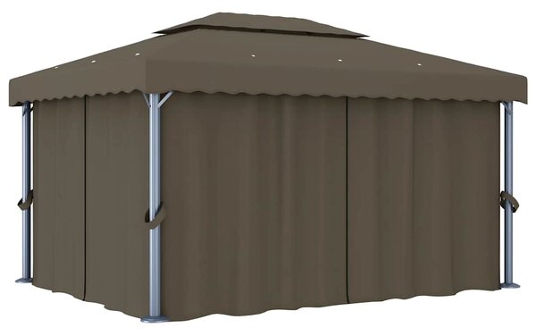 Sjenica sa zastorima i LED svjetlosnim trakama 4x3 m smeđe-siva - Tupe / 4 x 3 m