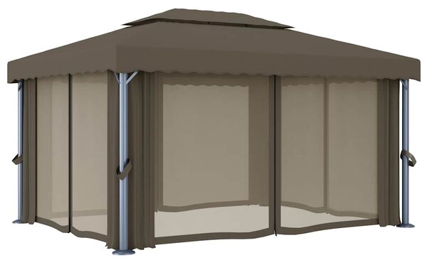 Sjenica sa zastorima i LED svjetlosnim trakama 4x3 m smeđe-siva - Tupe / 4 x 3 m