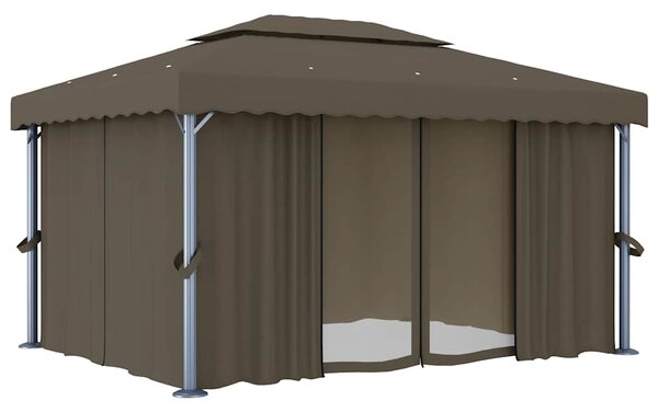 Sjenica sa zastorima i LED svjetlosnim trakama 4x3 m smeđe-siva - Tupe / 4 x 3 m