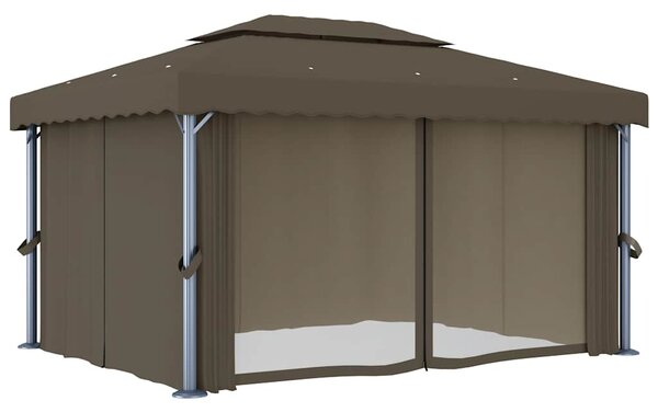Sjenica sa zastorima i LED svjetlosnim trakama 4x3 m smeđe-siva - Tupe / 4 x 3 m