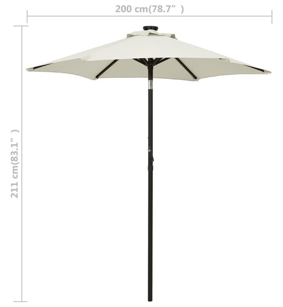 Vrtni suncobran LED boja pijeska 200 x 211 cm aluminijski - Siva / N/A