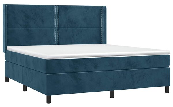 Krevet box spring s madracem LED tamnoplavi 160x200 cm baršun - Plava / 160 x 200 cm