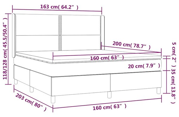 Krevet box spring s madracem LED tamnoplavi 160x200 cm baršun - Plava / 160 x 200 cm