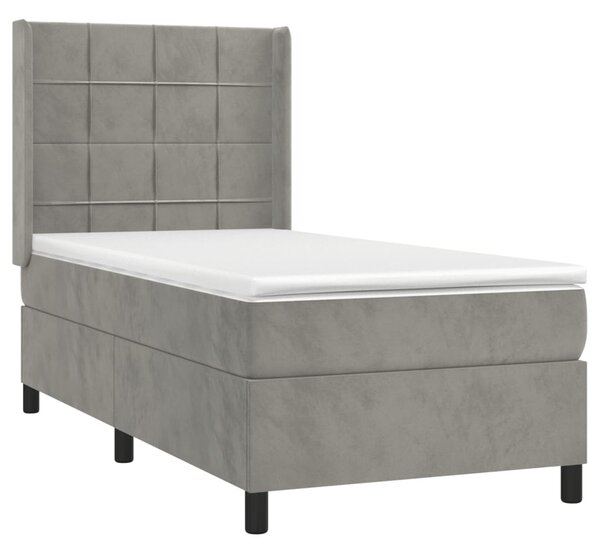 Krevet box spring s madracem LED svjetlosivi 100x200 cm baršun - Siva / 100 x 200 cm