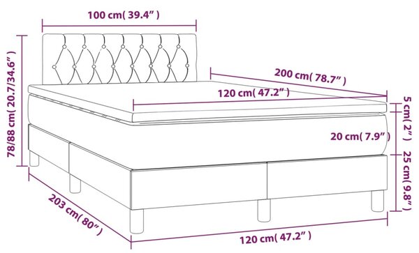 Krevet box spring s madracem LED tamnosmeđi 120x200 cm tkanina - Smeđa / 120 x 200 cm