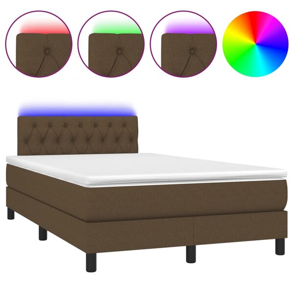 Krevet box spring s madracem LED tamnosmeđi 120x200 cm tkanina - Smeđa / 120 x 200 cm