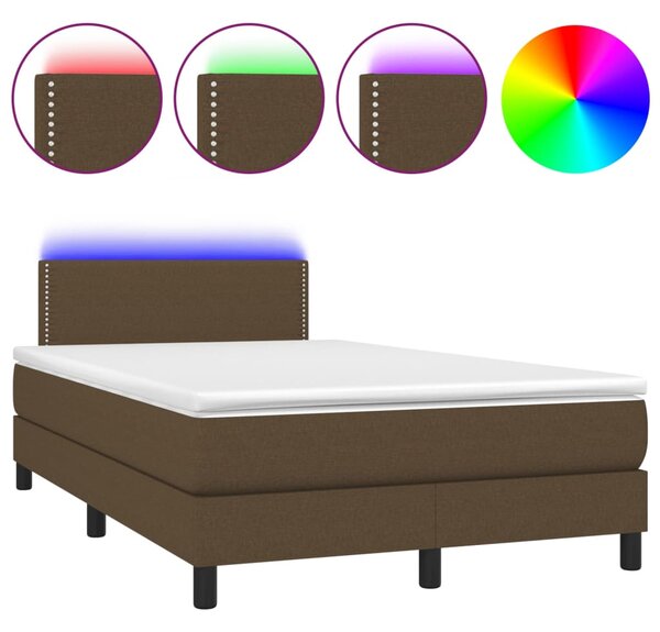 Krevet box spring s madracem LED tamnosmeđi 120x200 cm tkanina - Smeđa / 120 x 200 cm