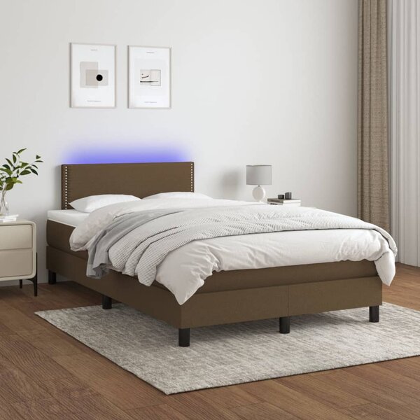 Krevet box spring s madracem LED tamnosmeđi 120x200 cm tkanina - Smeđa / 120 x 200 cm