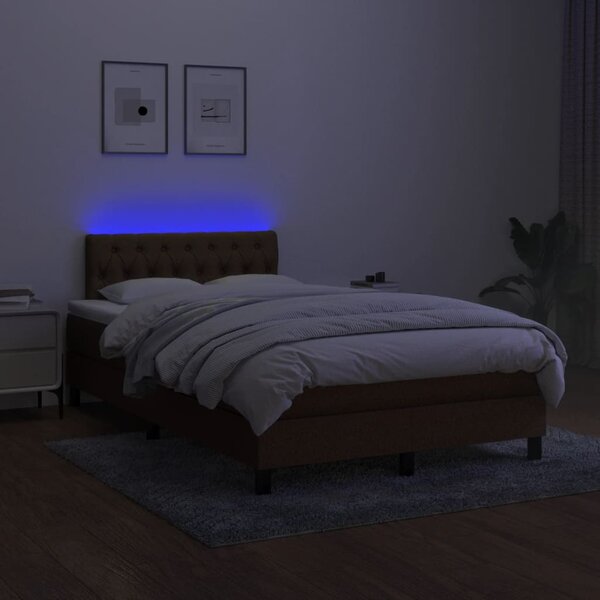 Krevet box spring s madracem LED tamnosmeđi 120x200 cm tkanina - Smeđa / 120 x 200 cm