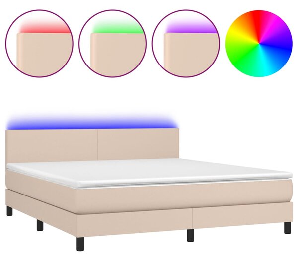Krevet box spring madrac LED cappuccino 180x200cm umjetna koža - Smeđa / 180 x 200 cm