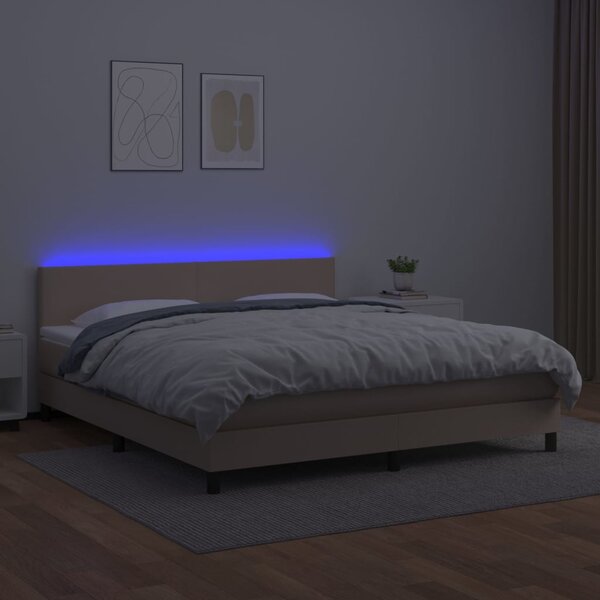 Krevet box spring madrac LED cappuccino 180x200cm umjetna koža - Smeđa / 180 x 200 cm