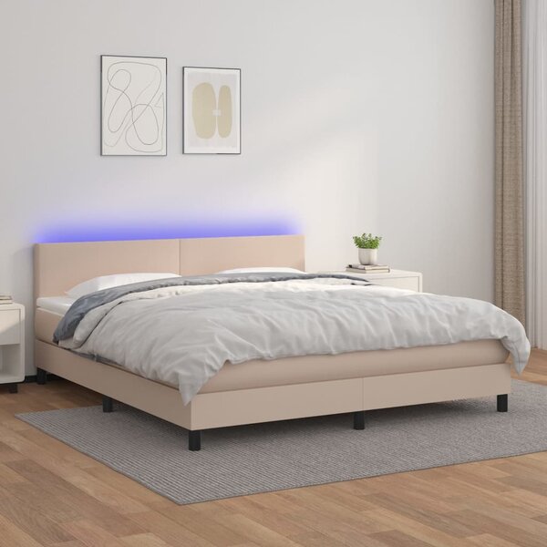 Krevet box spring madrac LED cappuccino 180x200cm umjetna koža - Smeđa / 180 x 200 cm