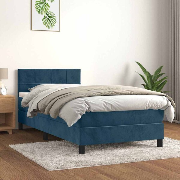 Box spring krevet s madracem tamnoplavi 80 x 200 cm baršunasti - Plava / 80 x 200 cm