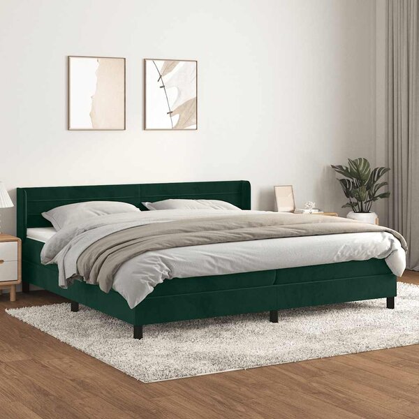 Krevet s oprugama i madracem tamnozeleni 200x200 cm baršunasti - Zelena / 200 x 200 cm