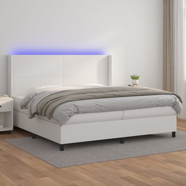 Krevet box spring s madracem LED bijeli 200x200 cm umjetna koža - Bijela / 200 x 200 cm