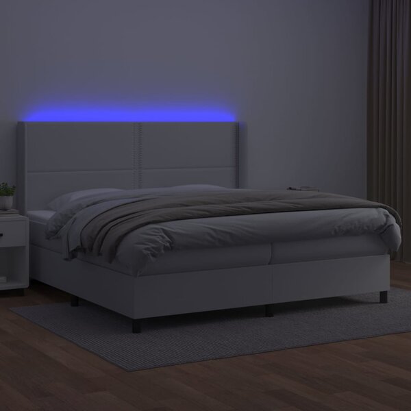 Krevet box spring s madracem LED bijeli 200x200 cm umjetna koža - Bijela / 200 x 200 cm