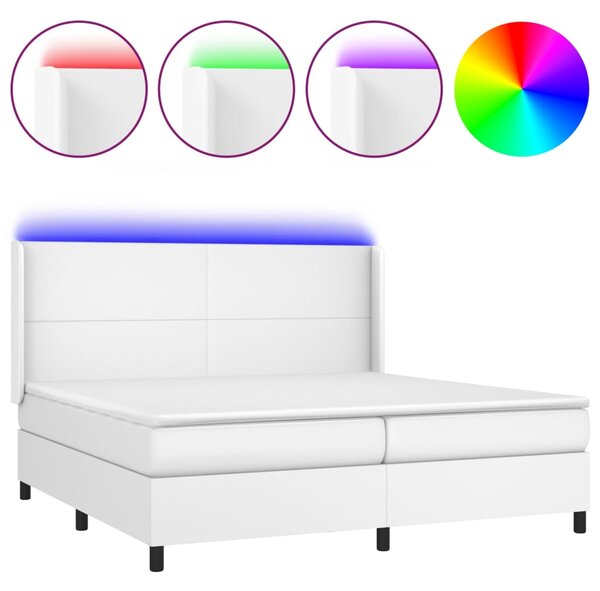 Krevet box spring s madracem LED bijeli 200x200 cm umjetna koža - Bijela / 200 x 200 cm