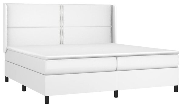 Krevet box spring s madracem LED bijeli 200x200 cm umjetna koža - Bijela / 200 x 200 cm