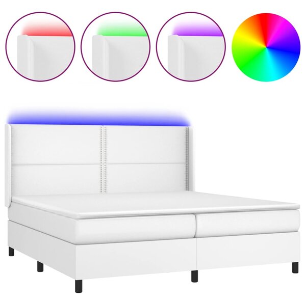 Krevet box spring s madracem LED bijeli 200x200 cm umjetna koža - Bijela / 200 x 200 cm
