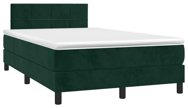 Krevet box spring s madracem LED tamnozeleni 120x200 cm baršun - Zelena / 120 x 200 cm