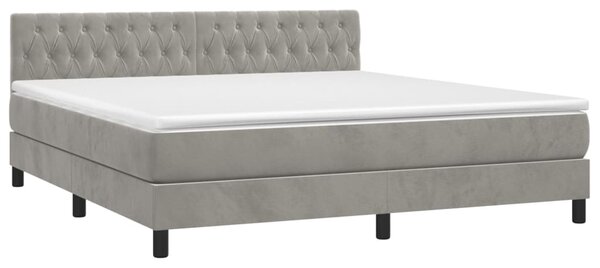 Krevet box spring s madracem LED svjetlosivi 180x200 cm baršun - Siva / 180 x 200 cm