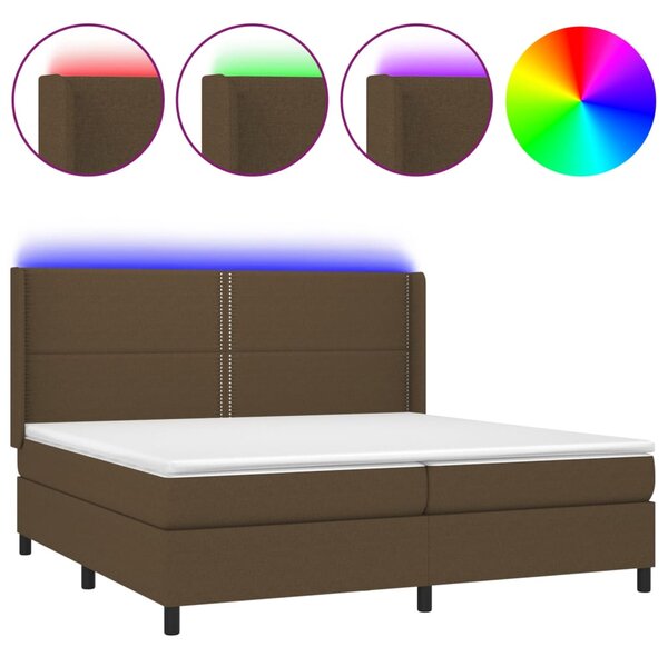 Krevet box spring s madracem LED tamnosmeđi 200x200 cm tkanina - Smeđa / 200 x 200 cm