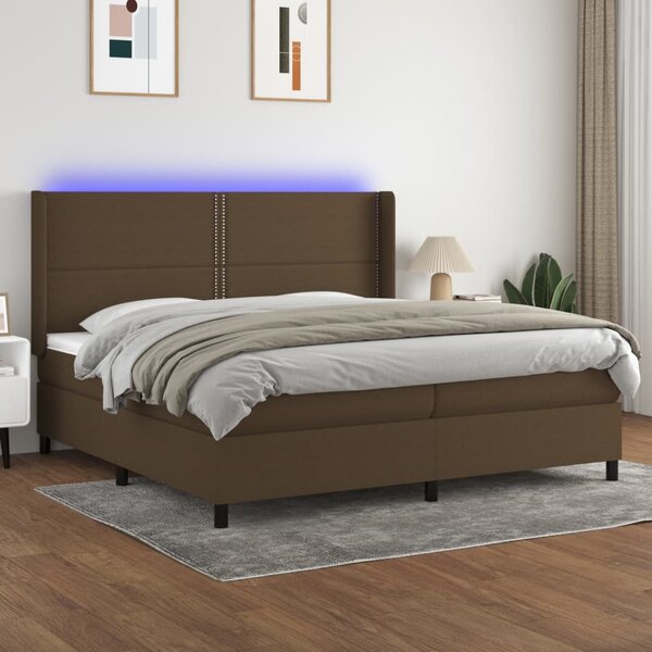 Krevet box spring s madracem LED tamnosmeđi 200x200 cm tkanina - Smeđa / 200 x 200 cm