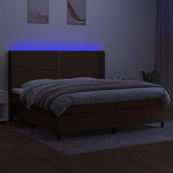 Krevet box spring s madracem LED tamnosmeđi 200x200 cm tkanina - Smeđa / 200 x 200 cm