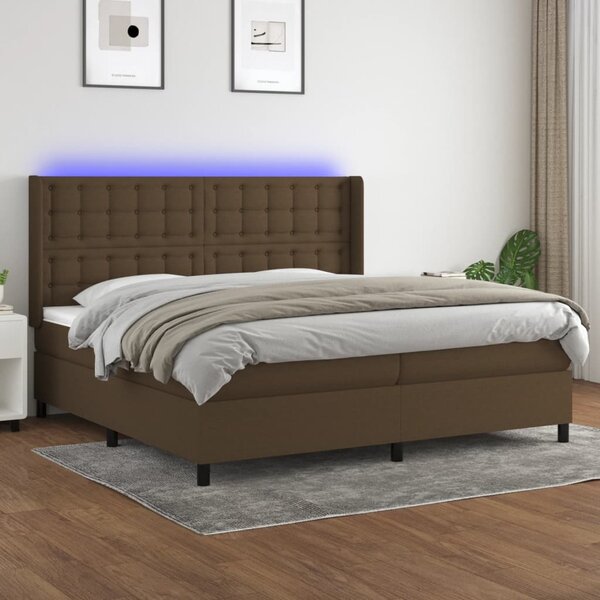 Krevet box spring s madracem LED tamnosmeđi 200x200 cm tkanina - Smeđa / 200 x 200 cm
