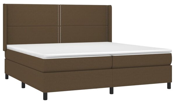 Krevet box spring s madracem LED tamnosmeđi 200x200 cm tkanina - Smeđa / 200 x 200 cm