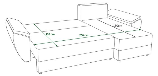 Razvlačna kutna garnitura L LIVARO 305x140 cm, krem, univerzalna