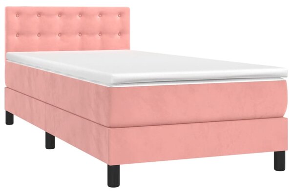 Krevet box spring s madracem LED ružičasti 100x200cm baršunasti - Ružičasti / 100 x 200 cm