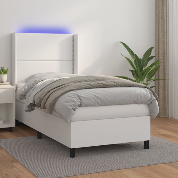 Krevet box spring s madracem LED bijeli 100x200 cm umjetna koža - Bijela / 100 x 200 cm