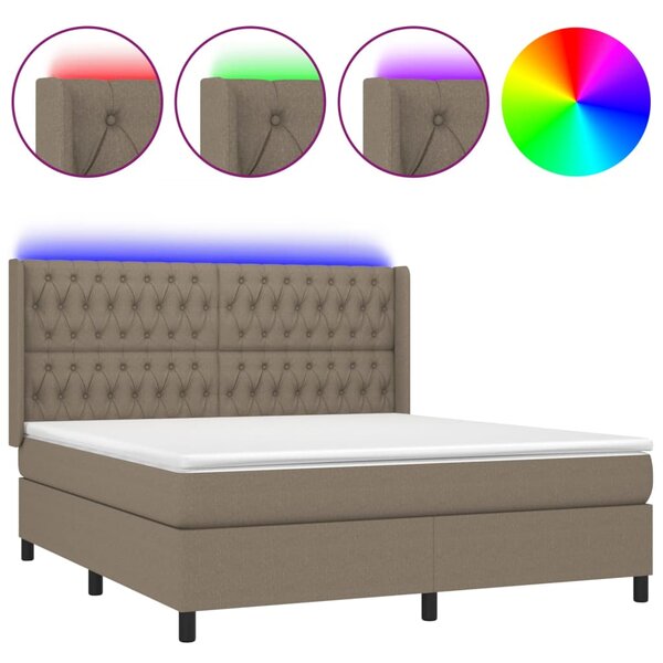 Krevet box spring s madracem LED smeđesivi 160x200 cm tkanina - Tupe / 160 x 200 cm
