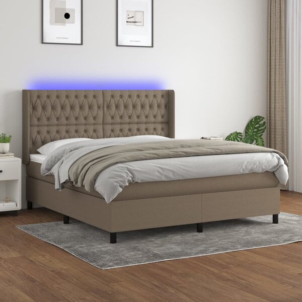 Krevet box spring s madracem LED smeđesivi 160x200 cm tkanina - Tupe / 160 x 200 cm