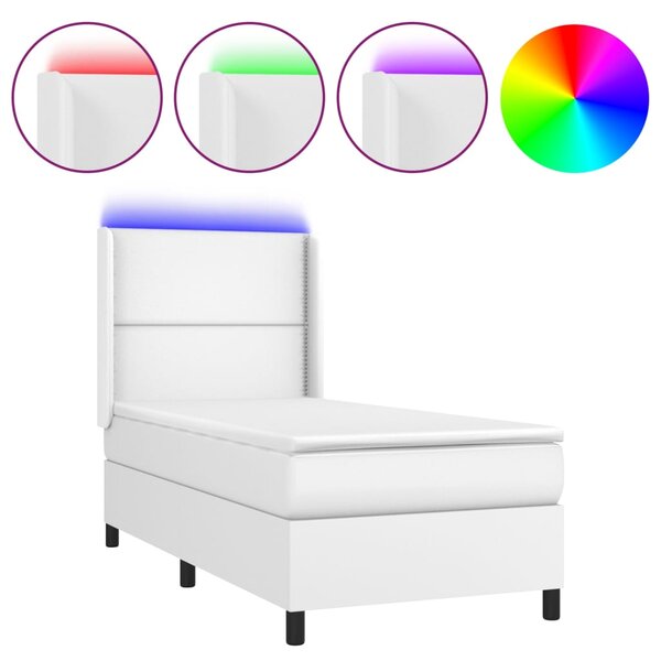 Krevet box spring s madracem LED bijeli 100x200 cm umjetna koža - Bijela / 100 x 200 cm