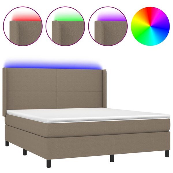 Krevet box spring s madracem LED smeđesivi 160x200 cm tkanina - Tupe / 160 x 200 cm