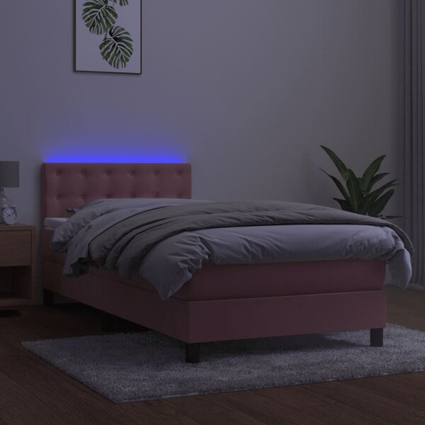 Krevet box spring s madracem LED ružičasti 100x200cm baršunasti - Ružičasti / 100 x 200 cm