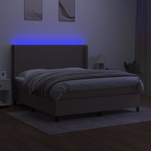 Krevet box spring s madracem LED smeđesivi 160x200 cm tkanina - Tupe / 160 x 200 cm
