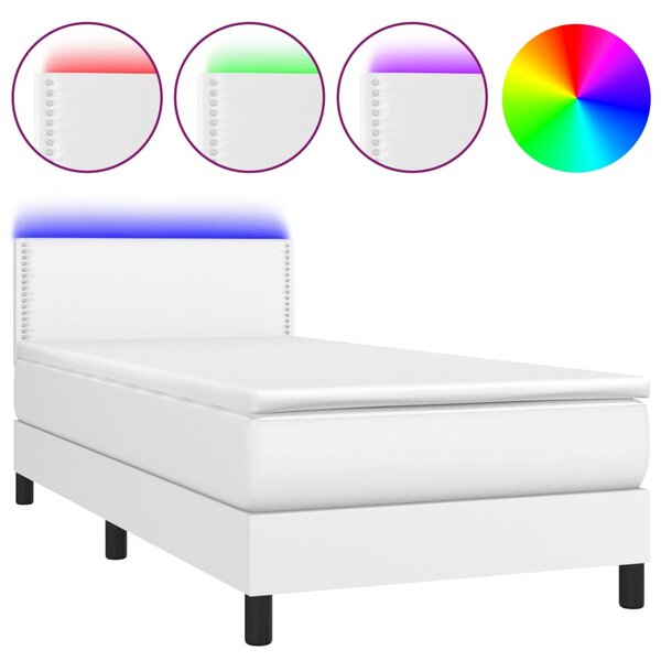 Krevet box spring s madracem LED bijeli 100x200 cm umjetna koža - Bijela / 100 x 200 cm