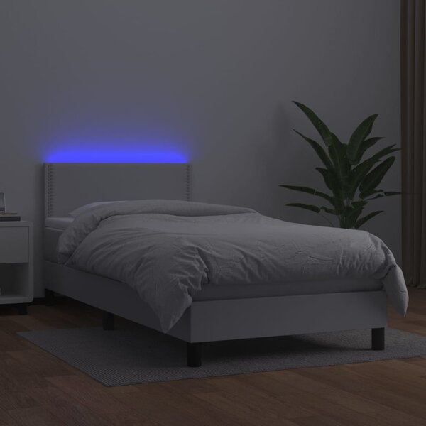 Krevet box spring s madracem LED bijeli 100x200 cm umjetna koža - Bijela / 100 x 200 cm