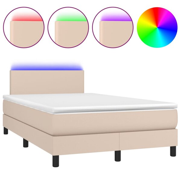 Krevet box spring madrac LED cappuccino 120x200cm umjetna koža - Smeđa / 120 x 200 cm