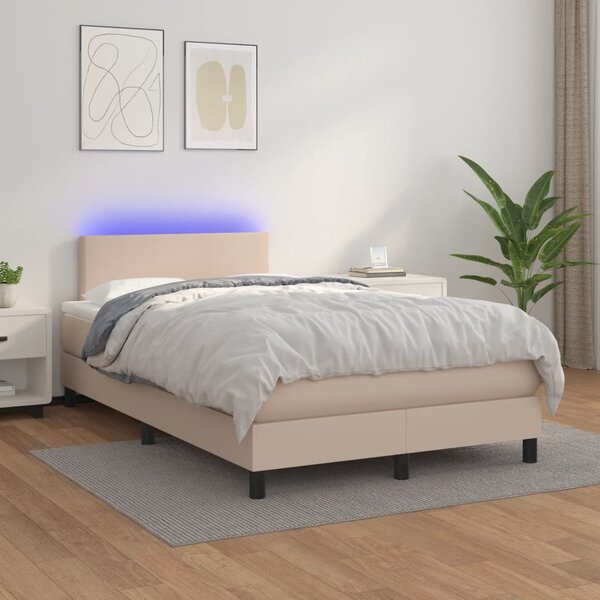 Krevet box spring madrac LED cappuccino 120x200cm umjetna koža - Smeđa / 120 x 200 cm