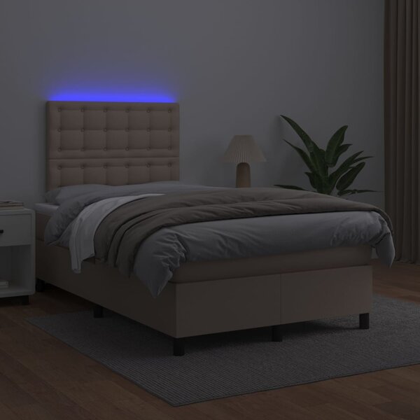 Krevet box spring madrac LED cappuccino 120x200cm umjetna koža - Smeđa / 120 x 200 cm