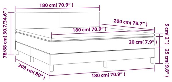 Krevet box spring s madracem LED tamnozeleni 180x200 cm baršun - Zelena / 180 x 200 cm