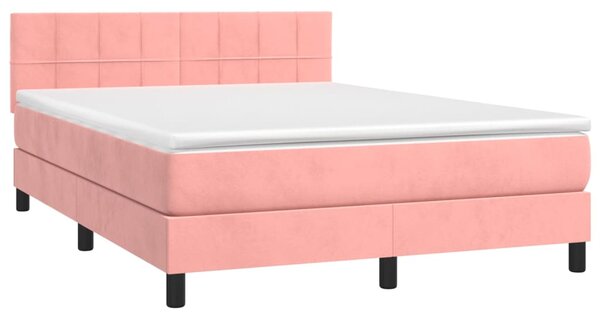 Krevet box spring s madracem LED ružičasti 140x190cm baršunasti - Ružičasti / 140 x 190 cm