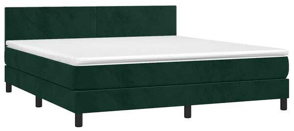 Krevet box spring s madracem LED tamnozeleni 180x200 cm baršun - Zelena / 180 x 200 cm